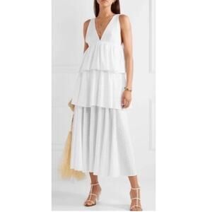 RHODE white Leela Tiered Long Chanderi DRESS MIDI SIZE small